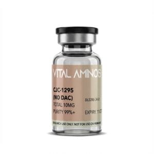 Vital Aminos CJC-1295 without DAC 10mg peptide vial with a tan and white label, lab-verified for 99%+ purity.
